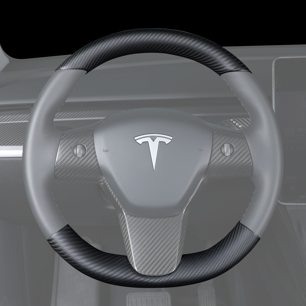 Tesla Model Y 3 2021-2023 Steering Wheel Cover Real Carbon Fiber