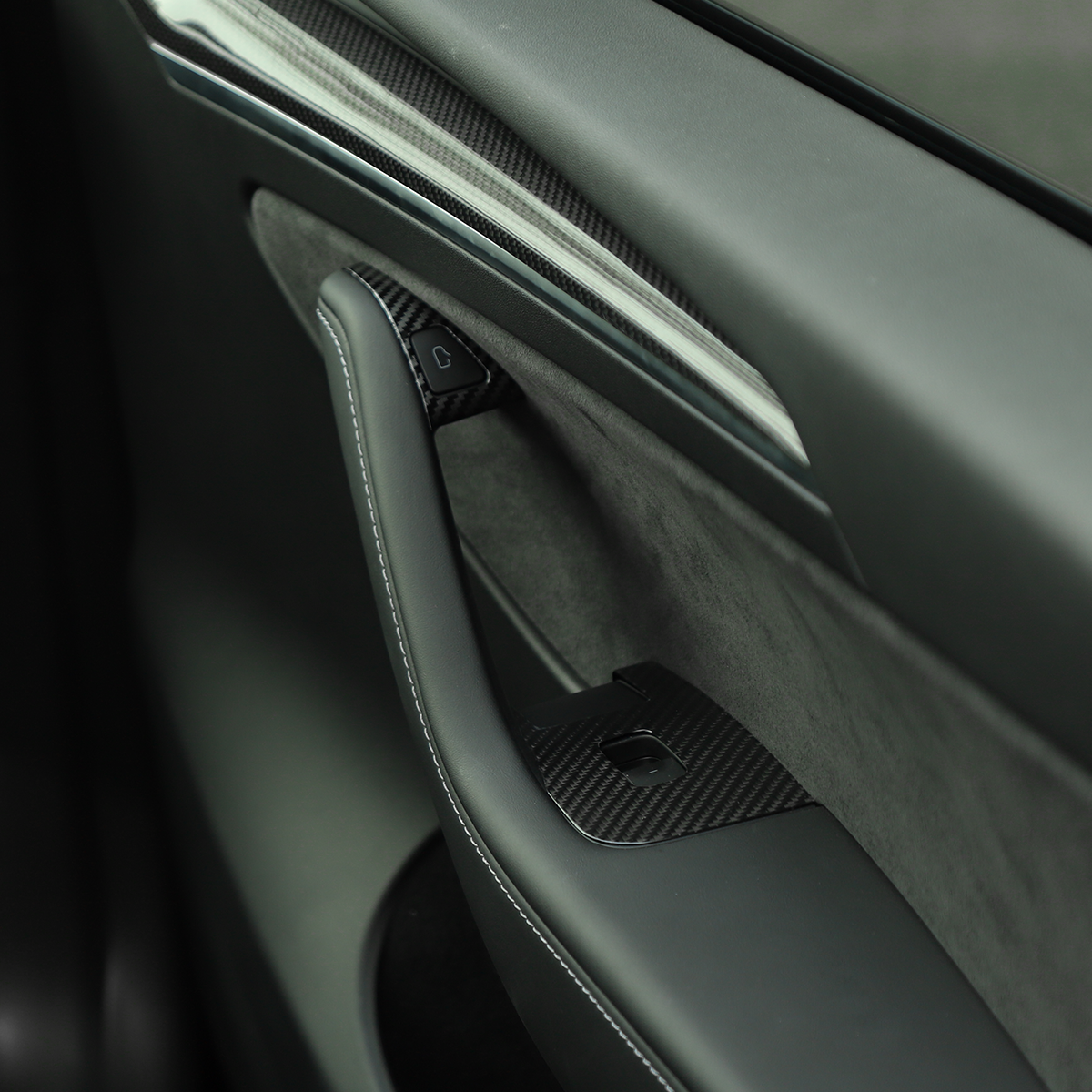 Tesla Model Y 2021-2024 Door Armrest Window Lift Button Panel Cover Trim Real Carbon Fiber
