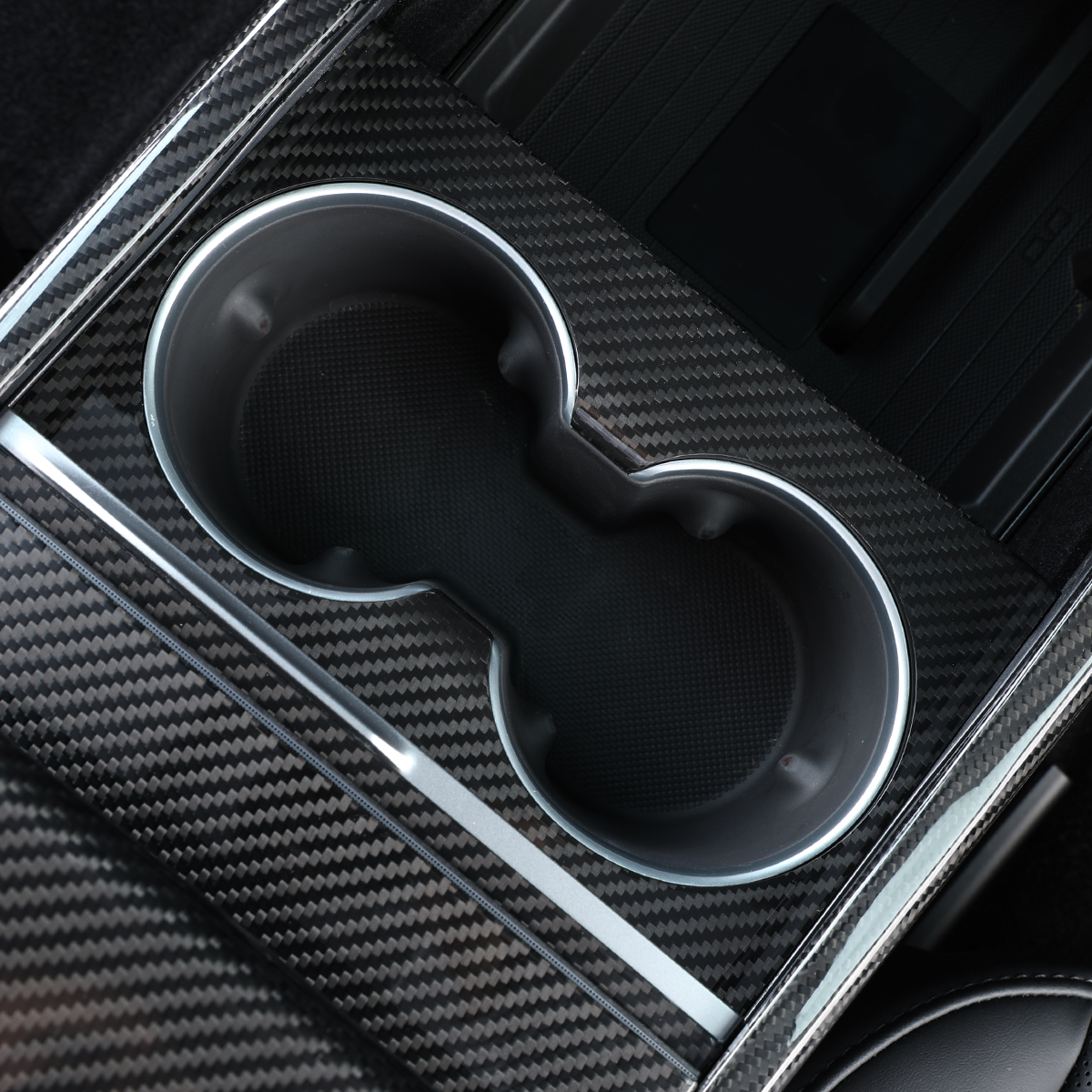 Tesla Model 3 Highland 2025 Center Console Armrest Cup Holder Panel Cover Dry Carbon Fiber