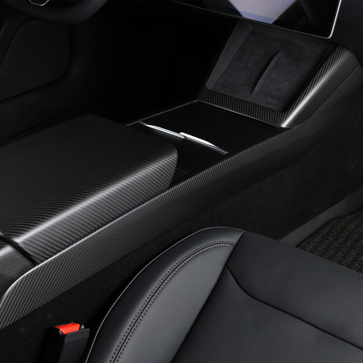 Ev-Mercado Tesla Model Y Juniper 2025 Center Console Side Overlay Dry Carbon Fiber