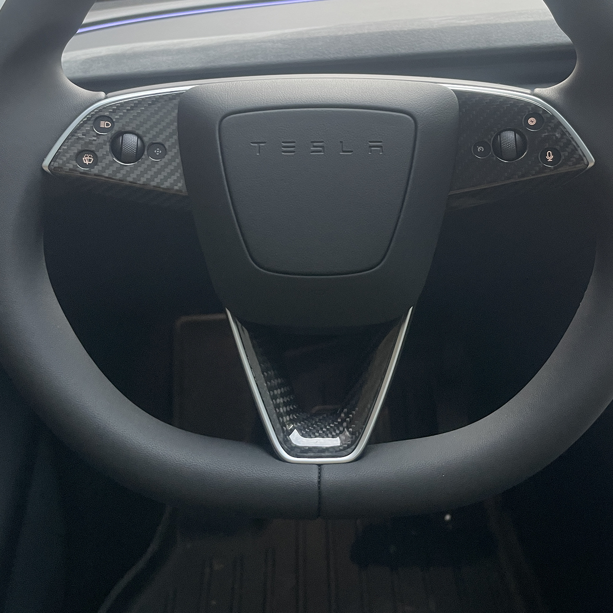 Ev-Mercado Tesla Model Y Juniper 2025 Interior Steering Wheel Sticker Trim Real Carbon Fiber