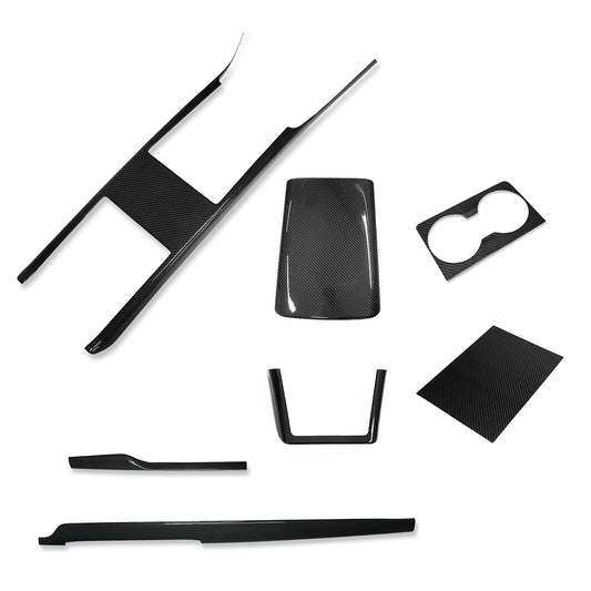 2022 Tesla Model X S 6-pcs Interior Dashboard Trim Central Control Armrest Trim Real Carbon Fiber