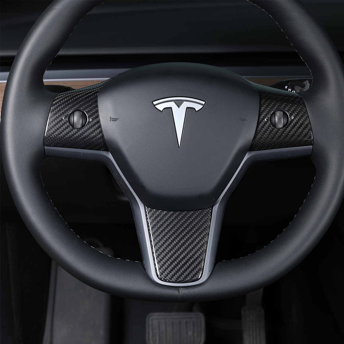 Tesla Model Y 3 2019-2023 Real Carbon Fiber Steering Wheel Sticker Trim