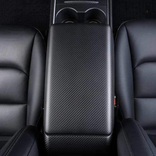 Tesla Model Y 3 2021-2023 Central Armrest Box Cover Trim Real Carbon Fiber