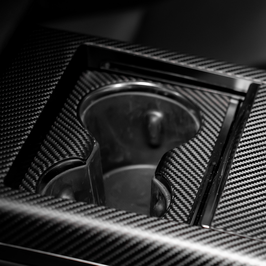 2022 Tesla Model S X Center Console Armrest Cup Holder Panel Cover Dry Carbon Fiber