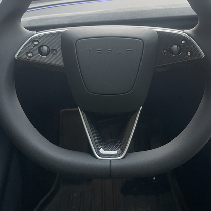 Ev-Mercado Tesla Model Y Juniper 2025 Interior Steering Wheel Sticker Trim Real Carbon Fiber